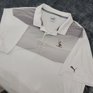 Puma Golf Polo Mens XXL White Striped Pelican's Nest Golf Club Logo DryCell
